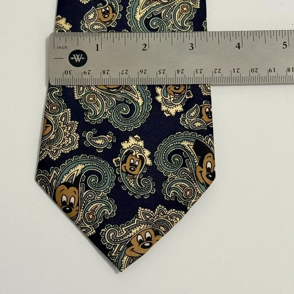 Mercedes Mickey Mouse Paisley Necktie Disney Character Navy Blue Silk Mens Tie